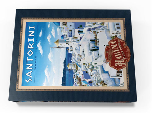 500 MyPuzzle Greece Santorini - in Blue and White, Vintage Travel Poster - Premium Piece Jigsaw Puzzle for Adults