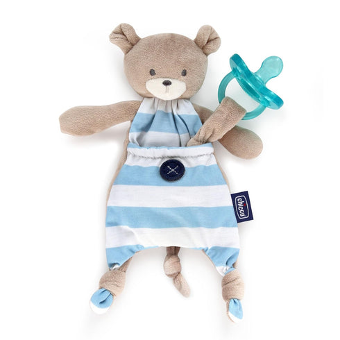 Chicco Pocket Buddies Blue Bear Soft Pacifier Holder-Lovey, Soothing Plush Toy Animal 0m+