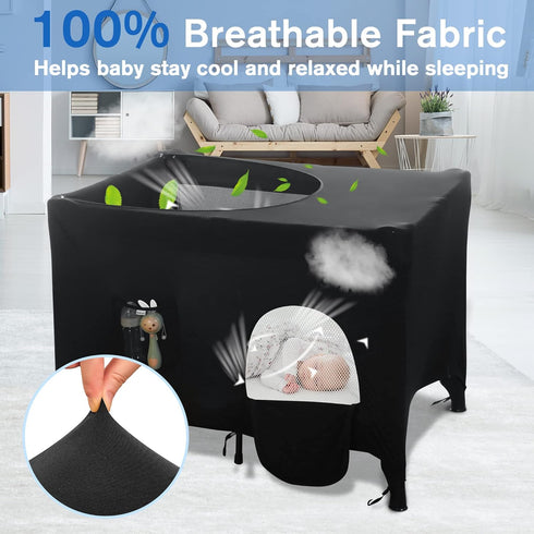 Pack Poudee n Play Blackout Cover Travel Crib Blackout Cover Breathable Blackout Tent for Travel Crib Portable Stretchy