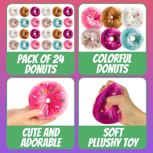 (Pack 24) 1 Dozen Bedwina Plush Donuts with Sprinkles - of Stuffed Donut Toy Party Favors, Donut Party Supplies