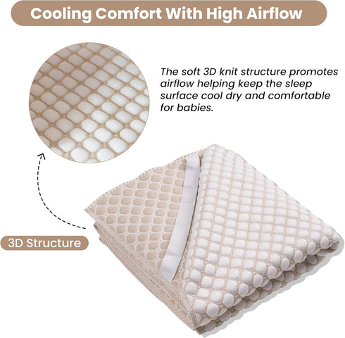 28x55, 3D Baby Cooling Crib Mattress Protector Oeko-TEX Certified, Breathable Knit, Ultra Soft, Washable, Elastic