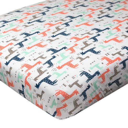 HonestBaby Fitted Crib Sheets - 100% Organic Cotton, Multi-Colored Giraffes, Fits Standard Mattress, Unisex