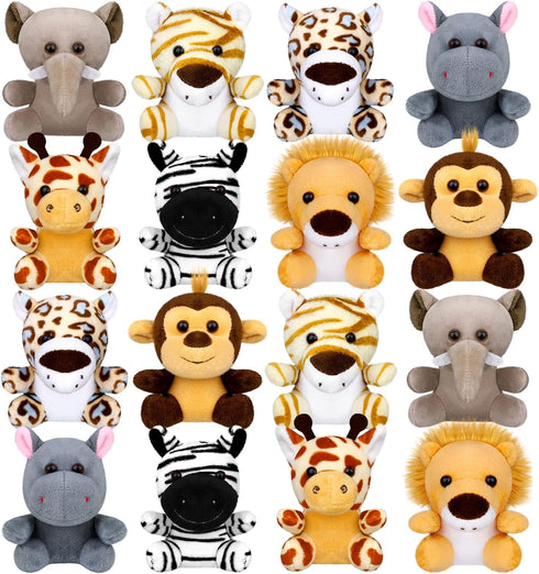 Elcoho 16 Piece Safari Mini Stuffed Jungle Animal Set - Small Stuffed