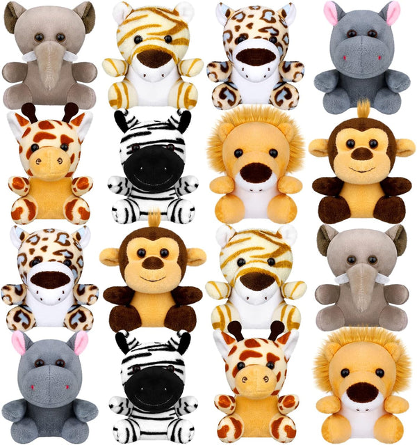 Elcoho 16 Piece Safari Mini Stuffed Jungle Animal Set - Small Stuffed