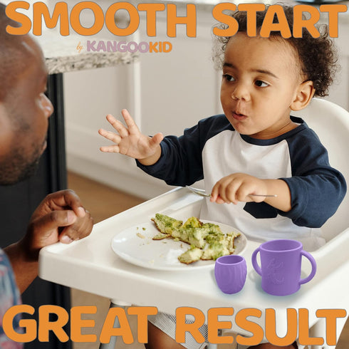 Open Cup Set for Baby | 2 Handled Tiny Cups for Toddlers | Transitional Silicone Cup for Baby Led Weaning | 6+ months