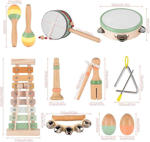 1-3, Set VINJOE Baby Musical Instruments-Toddler Montessori Wooden Musical Toys for Kids Neutral Colors Percussion