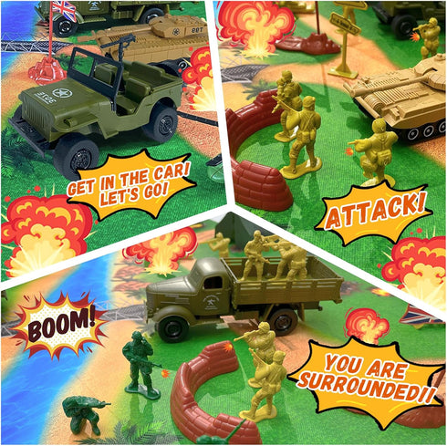 Army Men Toys Large Battle Playset - Includes Action Figures, Military Battle Mat, Tanks, Helicopters, 120 PCS