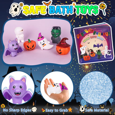 Halloween Light Up Bath Toys for Toddlers Kids, No Hole Bath Toys with Halloween Bath Book, LED Light Bath Time Water