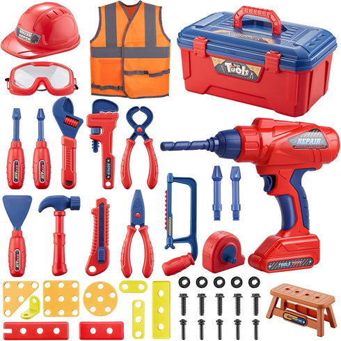 Kids Tool Set, MAGIC4U 49PCS Toddler Tool Set with Electronic Toy Drill,Tape