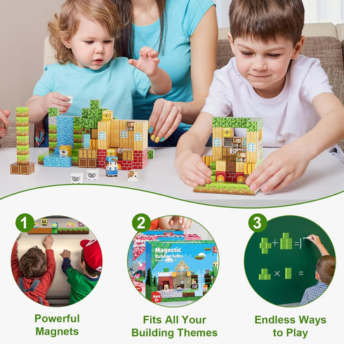 Fitrobust 200PCS Set, Set, 3 4 5 6 7 8 9 10, 0.8 Magnetic Building Blocks Magnetic Tiles Kids Build Cubes STEM Game