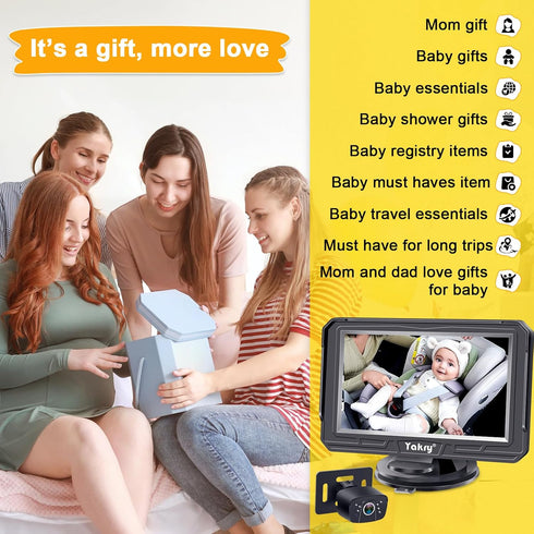 Yakry 1080P, 170 360 Y60 Baby Car Camera for Backseat - HD Wide Angle, Night Vision, Rotation, Safe for Babies, Easy