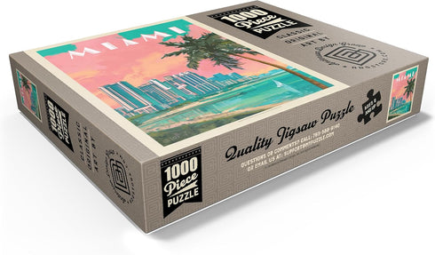 MyPuzzle Miami, FL: South Beach Vintage Poster - Premium 1000 Piece Jigsaw Puzzle for Adults