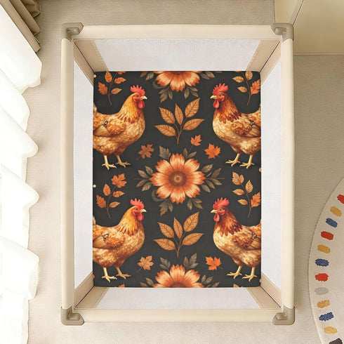 CZXW 52" 28" Rooster Hen Floral Design Crib Sheets Fitted x Natural Cotton Soft & Breathable for Baby Crib Mattress