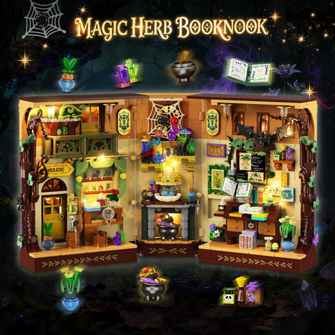 Set 930 10+ INSOON Magic Herb Book Nook Building with Light, DIY Booknook Building Block Kit for Home Bookshelf Decor