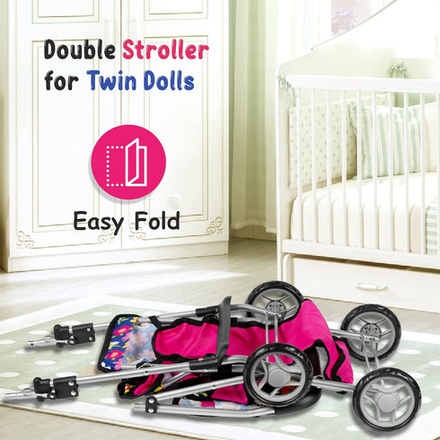 Set fash n kolor Twin Baby Doll Stroller - Pretend Play Baby Stroller for Dolls - Toy Stroller with Storage Basket