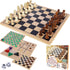 Glintoper 5-in-1 Wooden Board Game with 2 Reversible Boards for Chess, Checkers,