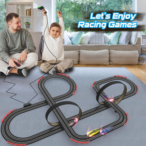 Teslala 28Ft Sets 4 2 6,7,8 Slot Racing Car Track for Kids Electric Powered Race Tracks for Boys and Kids ,Dual Racing