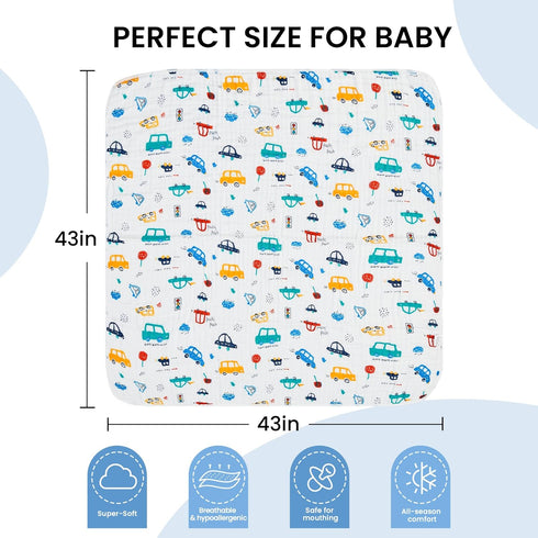Cozy 6-Layer 43x43 Inch Luxury Muslin Baby Blanket, Swaddle, Cotton Receiving Blanket for Newborn Infant, Lightweight