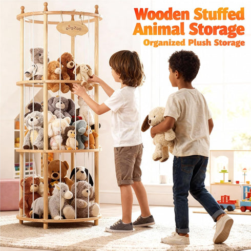 Organizer,54"Plush Stuffed Animal Zoo Storage Large Wooden Stuffed Animal Holder&Toy Storage for Kids Playroom