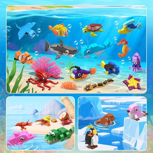30 Pack 824PCS Sets 6+ Animals Easter Party Favors For Kids, Marine Animal Building Block for Easter Basket Fillers