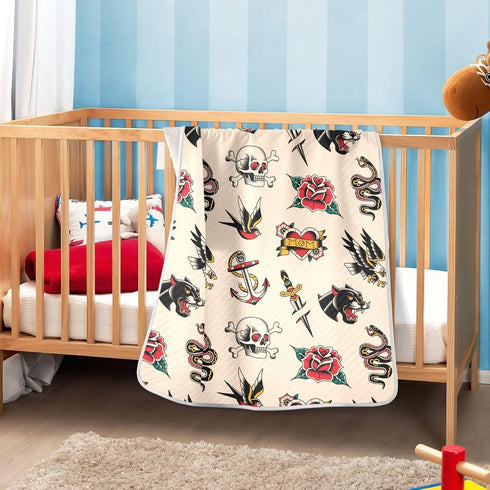 Old School Tattoo Baby Blanket Cozy Cotton Throw Blanket Warm Nursery Receiving Toddler 30" x 40