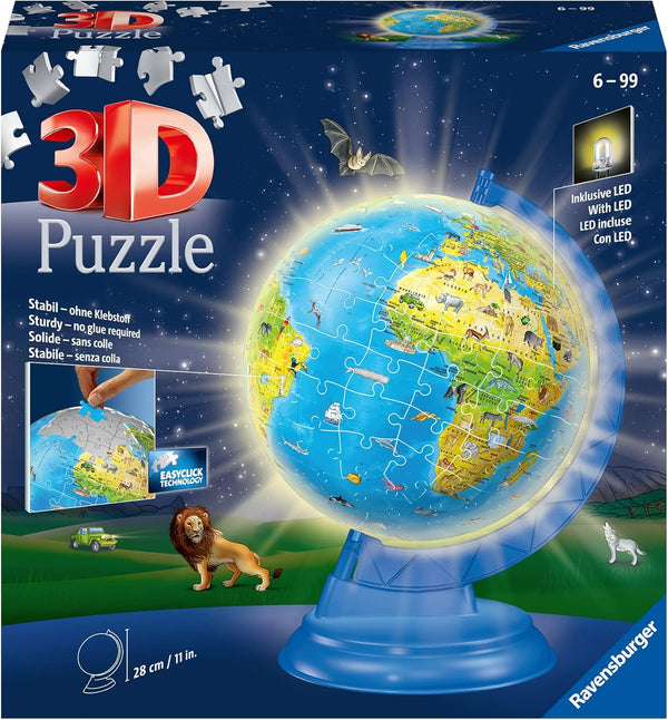 Ravensburger Children’s Globe Night Edition 3D Jigsaw Puzzle - 180 Piece Set with LED Light for Kids