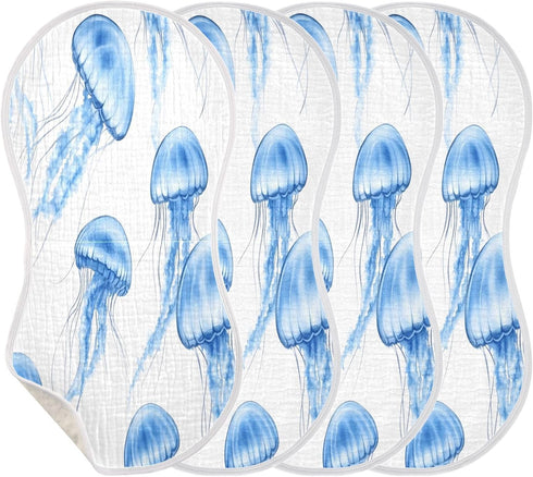 YETTASBIN Blue Jellyfish Muslin Baby Burp Cloth, Super Soft Absorbent Cotton Burp Rag Baby Bibs Feeding Cloth