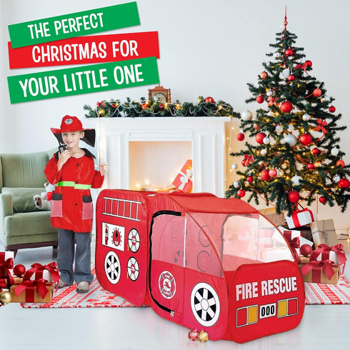 Kiddey Fire Truck Play Tent for Kids - Firetruck Tents with Sirens and Fireman Sound Button for Girls, Boys, & Toddlers
