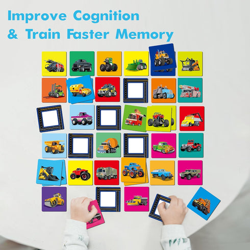 Hebayy Truck Matching Game, 72 PCS Traffic Memory Matching Cards for Toddlers, Educational Toys for Preschool Boys &
