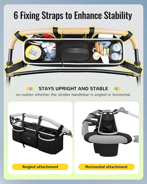 GT2 YOREPEK Heavy Duty Double Stroller Organizer for Bob Duallie, Baby Jogger City Mini and Jeep,Stroller Caddy