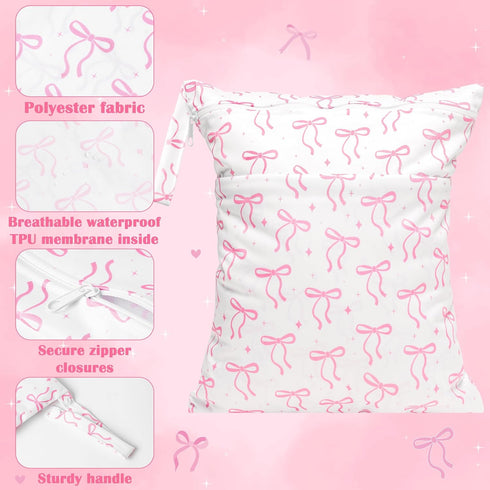 5Pcs R HORSE Waterproof Baby Diaper Bag, Cute Pink Bow Wet Dry Bag with Handle Zipper Toiletry Organizing Pouches