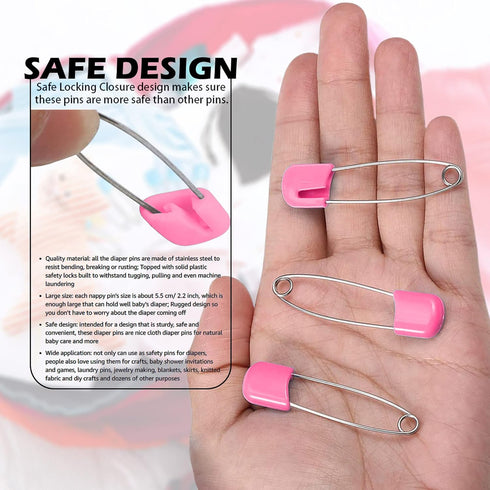 Lxnoap 10-Pack Stainless Steel Baby Safety Pins (Pink)