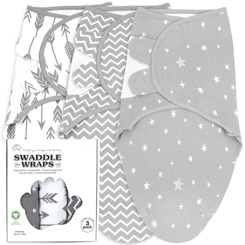 Preemie Swaddles 4-7 lbs, 3-Pack Organic Cotton Sleep Sack - Adjustable Baby Swaddle Blanket Wrap (Galaxy)