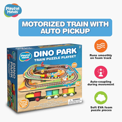 Playset 60 Set 3-5 Playful Minds Dino Park Train Puzzle Pc Build and Play Railway for Toddlers and Kids Ages EVA Foam