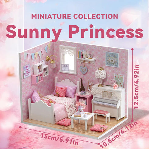 Flever DIY Miniature House Kit with LED Light, Tiny Home Build Craft Kits for Adults and Teens (Sunny Princess)