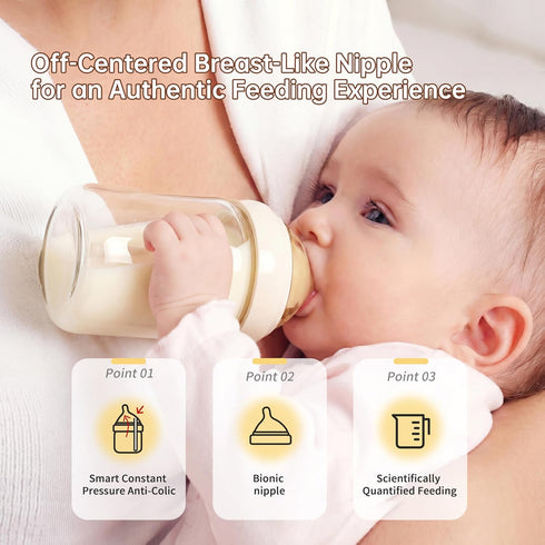 YOUKEBEI Set 3 8 oz, 2 Pack Natural Glass Baby Bottle for Breastfed Babies, Anti-Colic Baby Bottle with Medium Flow