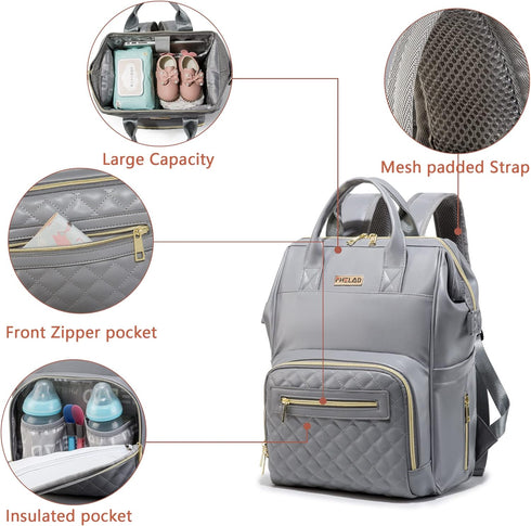 BHAFEM Backpack, Backpack Baby Diaper Bag Baby Bag with Laptop Compartment, Vegan Leather, Large Capacity, Waterproof