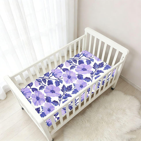 miaozhen 1 Pack 52x28 Cotton Baby Crib Sheets Soft Comfy Style Chow Chow Floral Print Purple Toddler Mattresses