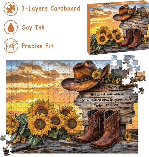 STYISHANG 500 Sunset 20.47x14.96 inches, 1:1 Puzzles for Adults Pieces, Cowboy Hat and Cowboy Boot Jigsaw Puzzles