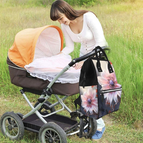 OUSIKA Backpack Daypacks Flower Blossom Print Diaper Bag Multifunction Laptop Travel Large Nappy Bag, Black, One Size