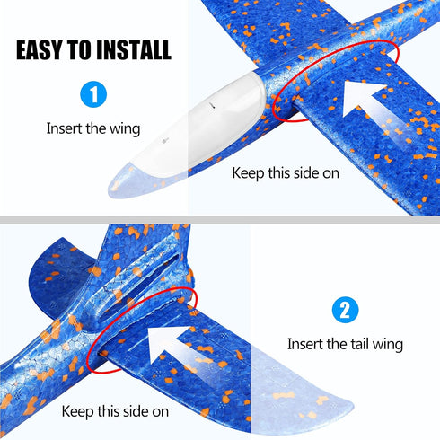 2 Pack Airplane,17.5" Plane,2 3 4 5 6 7 8 9 LED Light Large Throwing Foam Flight Mode Glider Plane,Flying Toy