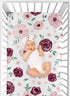 Sweet Jojo Designs Fitted Baby Crib Sheets (Burgundy/Pink Boho Floral) for Girls, Infant Nursery, Toddler Room