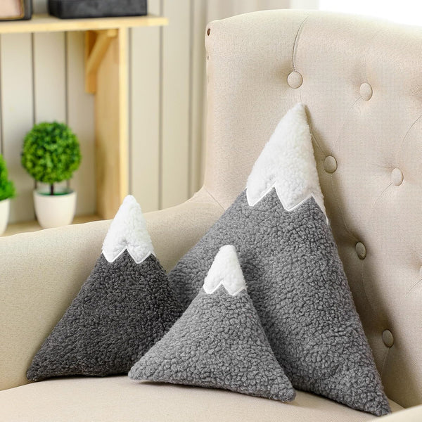 Shellwei 3 Pcs Mountain Shaped Decorative Pillow Sherpa Cute Nursery Playroom Pillow