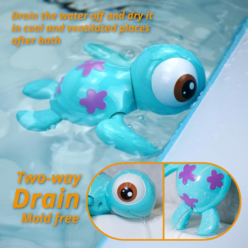 DUCKBOXX XX Wind-up Swimming Sea Turtles Bath Toy, No Battery, Mold-Free Anti-Rust Interactive Montessori Toy for Kids