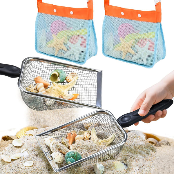 2 PCS Beach Mesh Shovel Sand Sifters with 2 PCS Mesh Beach