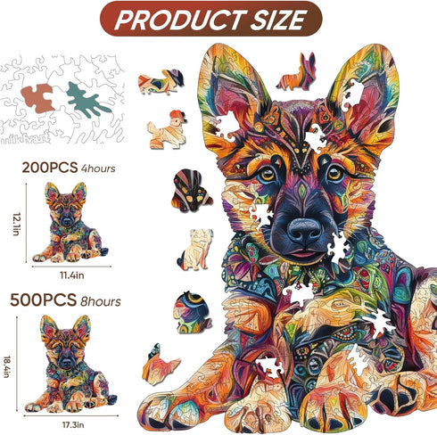 500 Game,18.42"x17.3" Ruikiyart Wooden Puzzle for Adults Pieces,Unique Dog Shaped German Shepherd Puggy Jigsaw Puzzles