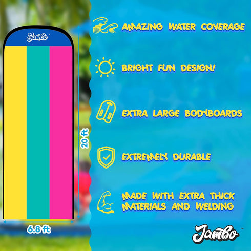 JAMBO 20Ft XL Premium 3 Lane Slip Splash and Slide with 3 Bodyboards, Heavy Duty Water Slide for Kids