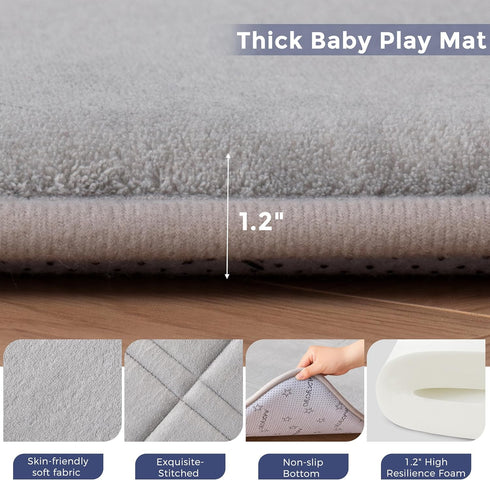 1.2" Tummy MAXYOYO Thick Baby Play Mat for Floor, Foldable Playpen Mat, Time Foam Mat Ultra Soft Support, Padded Carpet