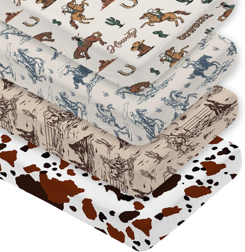 Besaomeom 4 Pack Western Cowboy Crib Sheet Set for Boys or Girls, Neutral