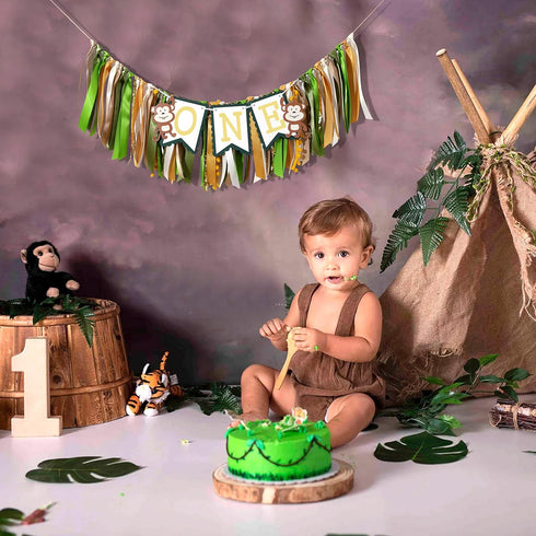 TUTOTU 1st Birthday Monkey Banner - Safari Jungle Party High Chair Decor